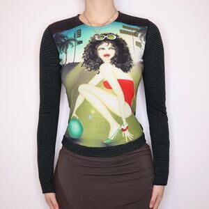 Y2K CUSTO BARCELONA Graphic Long Sleeve Top (S) 